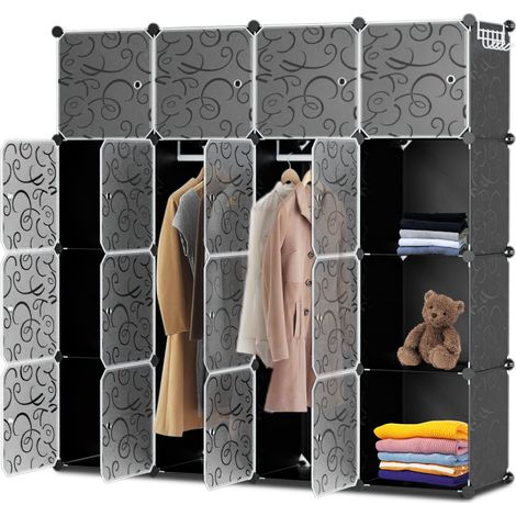 Wolketon DIY Armario de Dormitorio 12/16/20 Cubos Sistema de Estantería Enchufable con Puerta Unidad de Almacenaje (16 Cubos, 140x140x35cm)