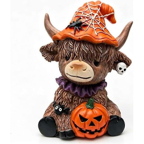 Figurine vache des Highlands résine marron, décoration Halloween automne intérieur extérieur salon chambre bureau jardin (1/4)