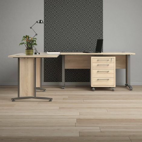 Dmora - Escritorio Megh, Escritorio multiusos, Mesa de oficina para PC, El plan de trabajo, 230x200 h75 cm, Gris y Roble (1/5)