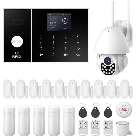 1 Système Alarme Maison 25 Pièces, Caméra 3 MP, GSM 4G WiFi, Sirène 120 DB, Compatible Alexa