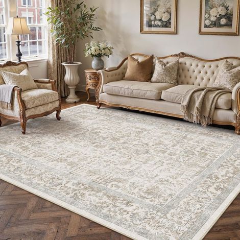 Vintage Tapis Salon 150x210cm Taupe Lavable en Machine Rug Chambre Adulte Grand Rugs,Descente de Lit, AntidéRapant Carpet,Interieur Doux Poil Ras,Salle a Manger Carpets,Bureau (1/5)