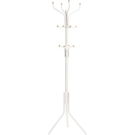 Perchero metálico para entrada, independiente, 182 cm, con 12 ganchos redondeados, para ropa, abrigos, sombreros y bolsos, color blanco. (1/5)