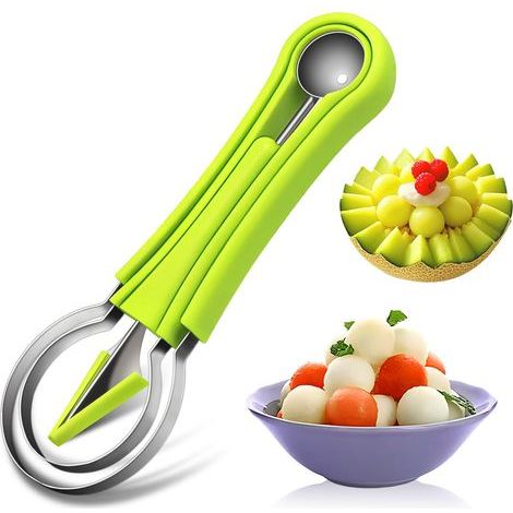 Set aus Melonenlöffeln, 4-in-1-Obstschneider, Wassermelonenlöffel, Obstlöffel und Kugellöffel, Obstschneidewerkzeug (grün) (1/5)