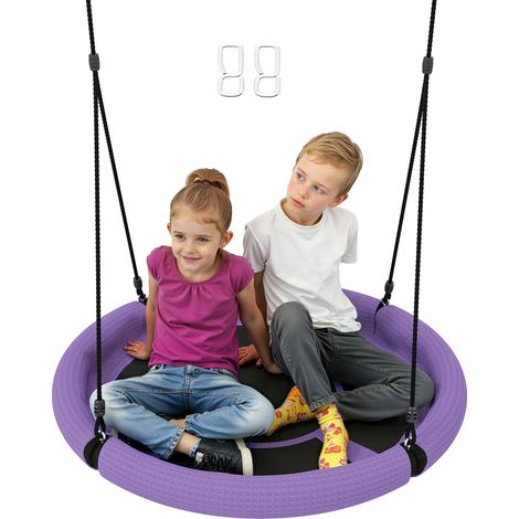 100cm Diameter Nest Seat for Kids with Height Adjustable Hanging Ropes for Outdoor, Playground, Garden, Purple