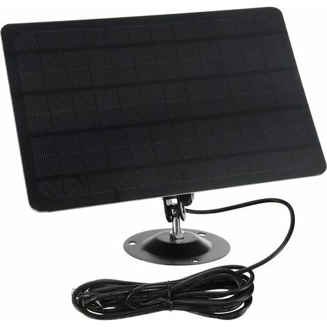 royaluxe - Panneau Solaire Micro USB 10W 5V 2000mAh Rotation à 360 degrés Panneau Solaire en Silicone Monocristallin Imperméable Fixé au Mur pour Caméra USB,Noir (1/5)