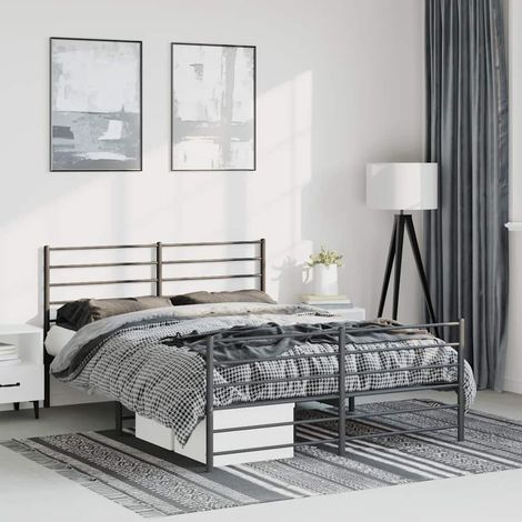 Cadre de lit métal sans matelas avec pied de lit noir 150x200cm