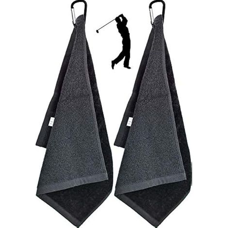 Lot de 2 Serviettes de Golf en Microfibre de qualité supérieure avec Mousqueton pour accrocher sur Un Sac de Club de Golf, Yoga, Camping, Salle de Sport – 40,6 x 33 cm (1/5)