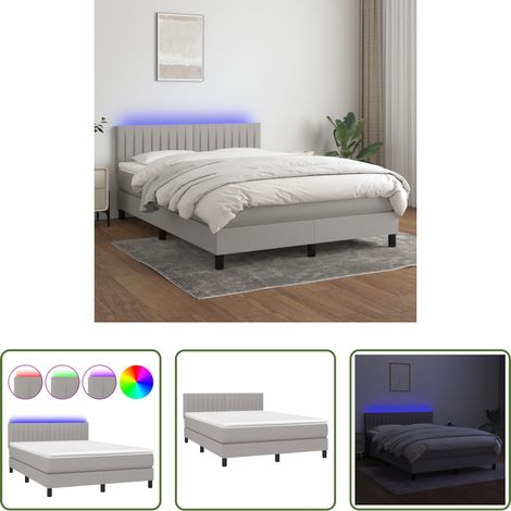 Sommier tapissier - Sommier à lattes de lit et matelas et LED Gris clair 140x200 cm (1/5)