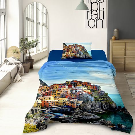 Completo Letto Lenzuola 100% Cotone Set Lenzuolo Moderno Sotto Sopra Federe Due Stampe In Altissima Definizione Dis45cinqueterre - Una Piazza e Mezza (1/5)