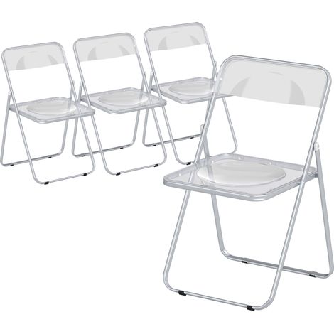 Lot de 4 chaises pliantes transparentes, économiseuses d'espace, en acier et acrylique pour salon et réceptions. (1/2)