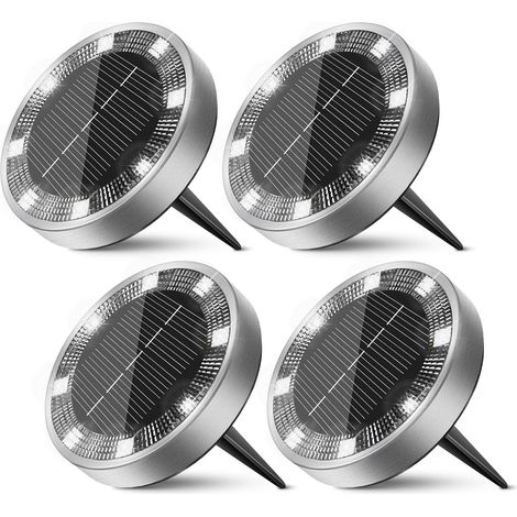 Lampe Solaire Au Sol Lot de 4, Lumiere Solaire Exterieur Jardin 8 LED, Étanche Spot Solaire Extérieur pour Chemins Allée Pelouse Terrasse Cour Piscine[Blanc Froid] (1/5)