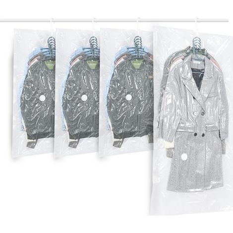 Lot de 4 sacs de Rangement sous Vide Suspendre pour vêtements,Transparents et réutilisables Housse sous vide pour vetement,pour costumes,costumes, robes, manteaux ou vestes 3(105x70)/145x70 cm) (1/5)