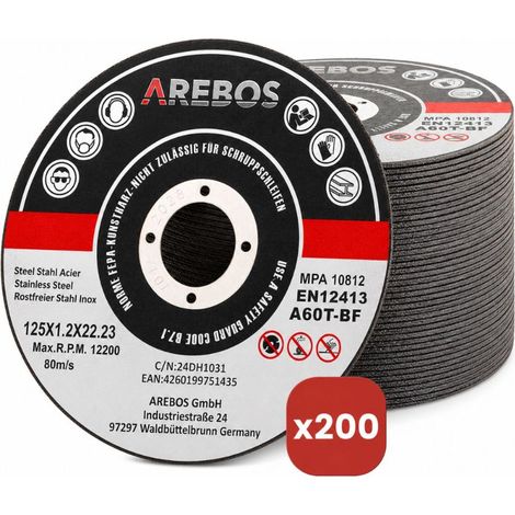 AREBOS Discos de corte 125 mm de Ø Tamaño del agujero 22,2 mm Espesor 1,2 mm