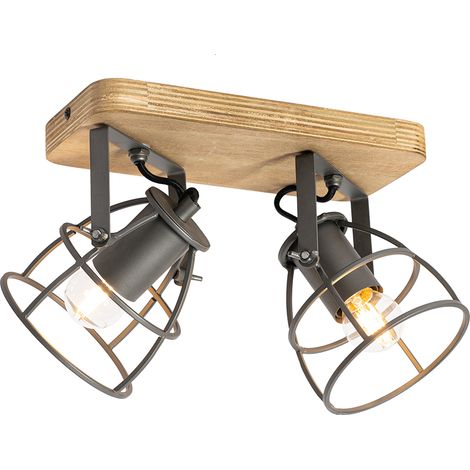 Industriespot dunkelgrau mit Holz verstellbar 2-flammig – Arthur