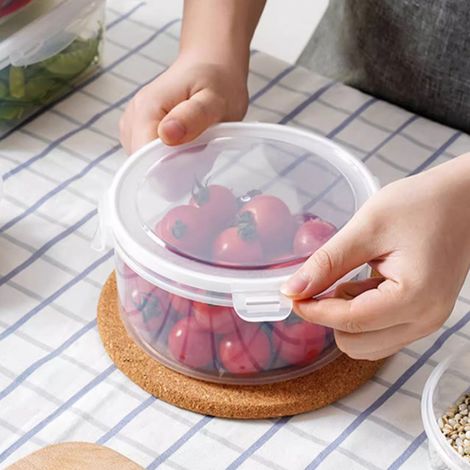 Boîtes de rangement pour réfrigérateur, récipients de conservation des aliments, bocaux ronds hermétiques pour congeler les fruits, les oignons, le gingembre, l'ail, les légumes et les oignons verts. (1/5)
