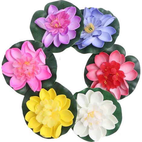 Lot de 6 lotus artificiels de 10 cm, imitation nénuphar, décoration de piscine, plantes flottantes artificielles, fleur de lotus imperméable, pour la décoration estivale de fontaines, petits bassins e (1/5)
