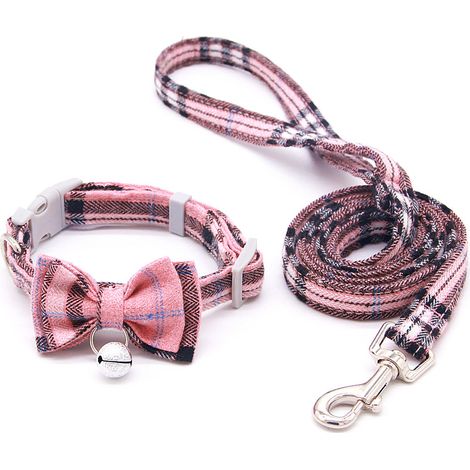 Collier pour chat avec laisse et nœud de 1,2 m et clochette - Collier de sécurité à dégagement rapide pour chatons - 19-29 cm,Rose (1/4)