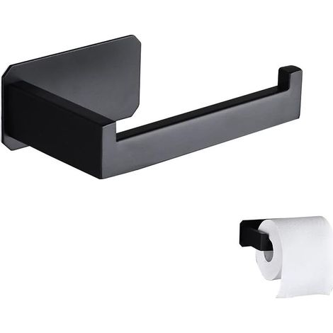 Porte-papier toilette mural original en acier inoxydable, sans perçage, noir, adhésif 3M, accessoire de décoration pour salle de bain et WC. (1/5)