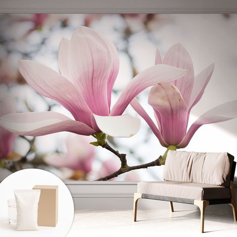Papier peint intissé mural classique avec imprimé motifs décoratifs design élégant non‑tissé Fleurs de magnolia 312x219 cm (1/5)