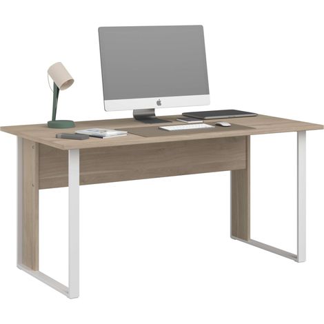 Escritorio, Mesa de Oficina, Mesa de Ordenador Veltis, Melamina Roble Japonés y Blanco Mate 150x73x80 cm