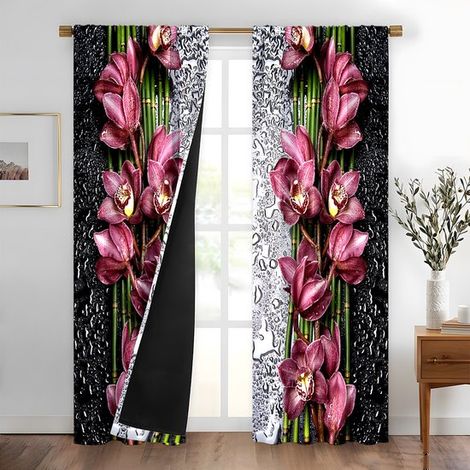 Lot de 2 rideaux occultants - 75 x 166 cm - Motif floral - Isolation thermique - Pour salon et chambre (1/5)