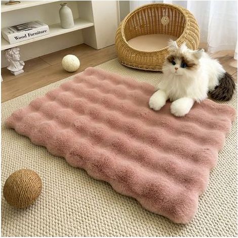Coussin de cage en peluche thermique pour chat et chien - Pour chiot et chaton - Pour intérieur et extérieur - Auto-chauffant - Lavable en machine - 40 x 40 cm - Rose (1/3)