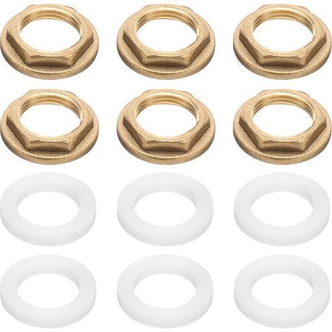 6Pcs Écrous De Serrage En Laiton Pour Raccord De Tuyau, Écrou De Serrage Hexagonal Femelle 3/8 Pouce BSP, Écrou De Serrage Pour Robinet À Un Trou Avec Joint En Silicone (1/5)