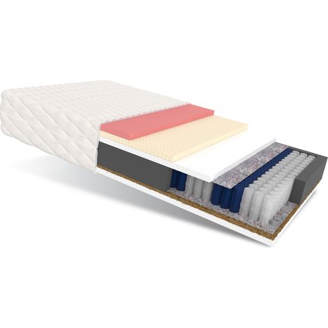 Matratze 100x200 Taschenfederkern GENUA 7 Zonen H2 H4 22 cm Kokos Visco HR Schaum Polyurethanschaum JERSEY