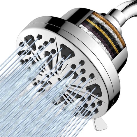 Pommeau de douche filtré, 8 jets haute pression, adoucisseur d'eau pour pommeau de douche à effet de pluie, filtre de pomme de douche à eau dure en 15 étapes pour éliminer le chlore et les substances (1/4)