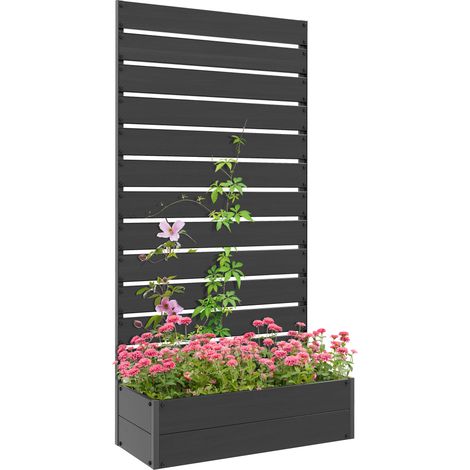 Raised Bed for Garden, Planter with Trellis for Climbing Plants, Vines, Planter Box with Drainage Gap, Black (1/5)