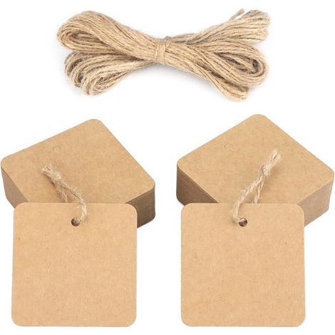 Étiquettes Cadeaux En Papier KraftForme Carré5,5X5,5Cm100 Pièces20M Ficelle De JutePour L'Artisanat Noël Mariage(Marron[CA68]