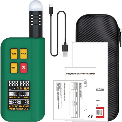 Ambient Tester 4-in-1 GX1, Thermometer, Hygrometer, Luxmeter, Schallpegelmesser, Digitalbarometer, Digitalanzeige