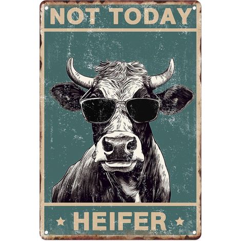 Plaque métallique 20x30 cm, Décoration de vache, "Not Today Heifer" (Pas aujourd'hui, génisse), Vache laitière, Décoration cottage, Plaque en étain vintage, Art mural, Décoration pour la maison, le sa (1/5)