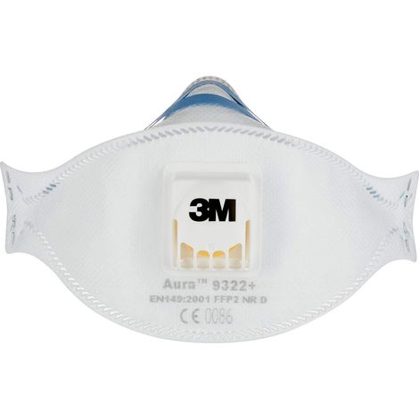 3M Aura Respiratore per carteggiatura a mano e per l'uso di utensili elettrici 9322+, FFP2, con valvola, 5/PK (1/5)