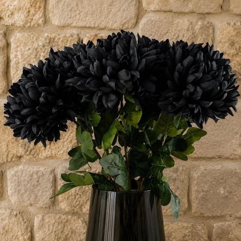 Pack of 6 x 75cm Extra Large Reflex Chrysanthemum - Black - Premium Quality (1/5)
