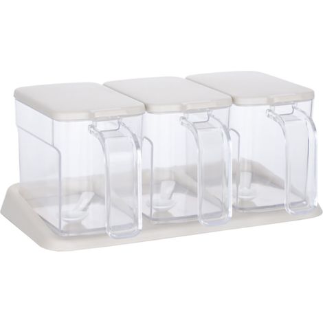 Boîte d'épices transparente 3 compartiments grande capacité avec cuillères pour cuisine - Stockage organisé