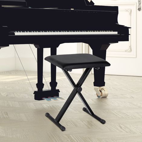 HOMCOM Tabouret piano pliable, banc piano réglable en hauteur de 37 à 47 cm, siège rembourré en PU et pieds en métal antidérapants, charge 100 kg, noir