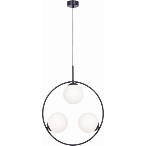 Lampadario rotondo 3 sfere vetro opale nero Kaja Parva