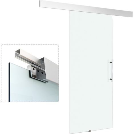 Porte coulissante en verre avec poignée, dépolie sur une face, 90 x 205 cm