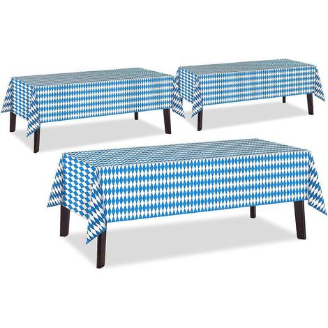 Lot de 3 nappes (137 x 274 cm) à carreaux bleus et blancs, motif drapeau bavarois, idéales pour la décoration de fêtes. (1/5)
