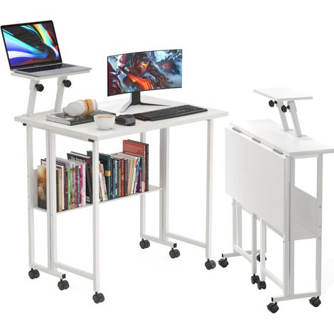 Table de Bureau Pliante pour Petits Espaces, Table d'ordinateur Portables avec Support Ecran, pour Travailler, Blanc (1/5)
