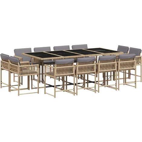 Maison Exclusive - 13-tlg. Garten-Essgruppe mit Kissen Beigemisch
