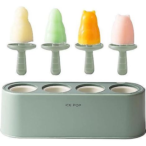 (vert) Moules Crme Glace En Silicone En Forme De Dessin Anim - Sans Bpa - Rutilisables - Pour Faire Des Sucettes Glaces Et De La Crme Glace (1/5)
