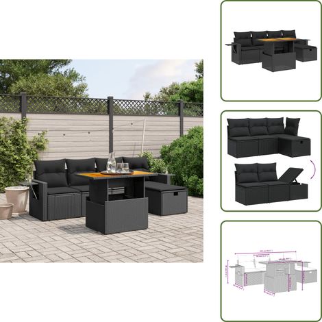 Salon de jardin 6 pcs avec coussins noir résine tressée - Ensemble Salon De Jardin - Meuble Extérieur - Jardin Design - Mobilier De Jardin - Set Salon De Jardin (1/5)