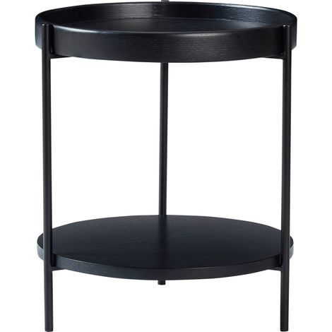 Table basse ronde à 2 plateaux, bois massif et métal, disponible en chêne naturel, noyer et noir (1/5)