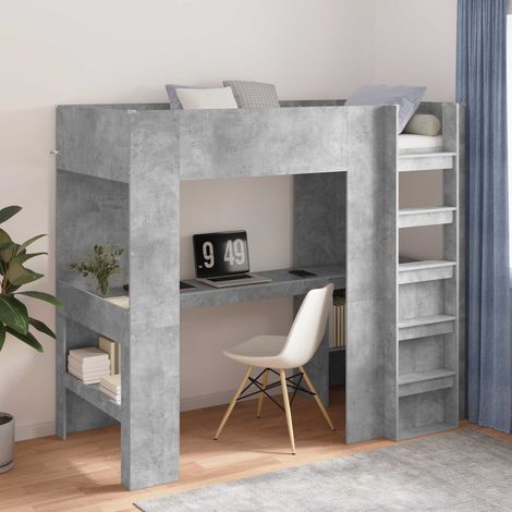 Etagenbettgestell mit Schreibtisch Beton Grau 90 x 190 cm