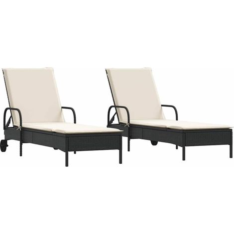 Maison Exclusive - Lettini Prendisole con Cuscini 2 pz Neri in Polyrattan