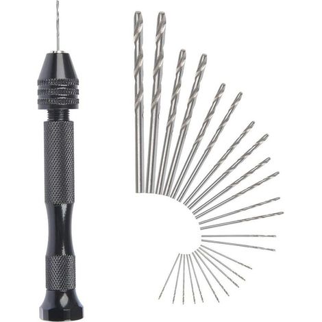 Taladro eléctrico de mano con broca helicoidal + 25 microbrocas helicoidales, inalámbrico, tornillo de banco de husillo de aluminio, herramienta rotativa, broca helicoidal ajustable para taladrar aguj (1/5)