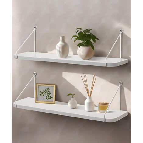 1 pièce - Étagère - Aucun forage requis - Bois -, la salle d'étude et le salon - 4015 cm - Comprend vis et crochets - Blanc (1/5)
