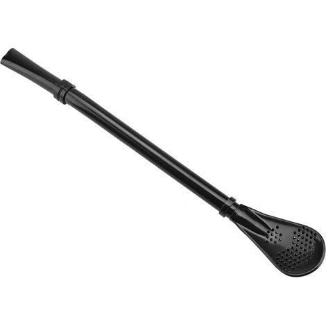 Paille Cuillère en Acier Inoxydable Métal Noir Réutilisable Lavable Cuillère Mélangeuse (1/5)